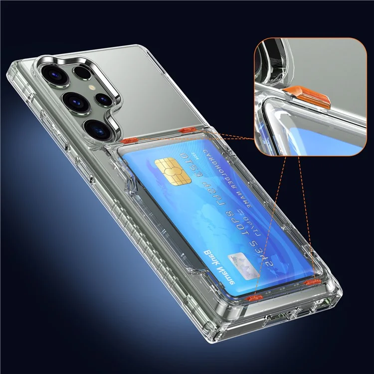 For Samsung Galaxy S23 Ultra Cell Phone Case Clear PC+TPU Flip Card Slot Cover - Transparent Black