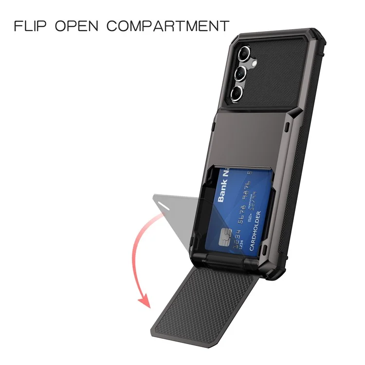 Para o Samsung Galaxy A35 5G Case Card Holder PC+TPU Hybrid Protective Cover - Preto