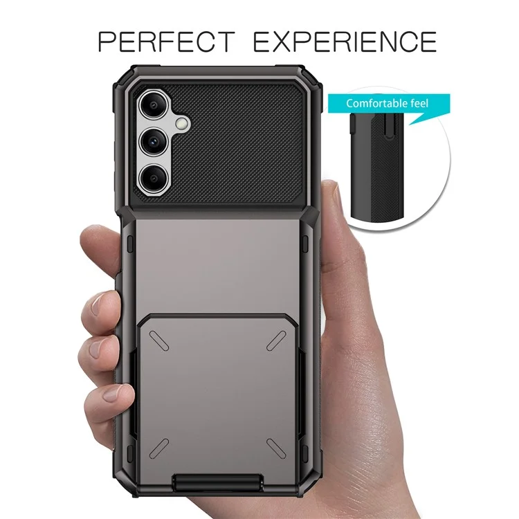 Para o Samsung Galaxy A35 5G Case Card Holder PC+TPU Hybrid Protective Cover - Preto