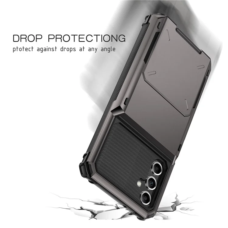 Para o Samsung Galaxy A35 5G Case Card Holder PC+TPU Hybrid Protective Cover - Preto