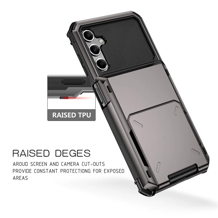 Para o Samsung Galaxy A35 5G Case Card Holder PC+TPU Hybrid Protective Cover - Preto