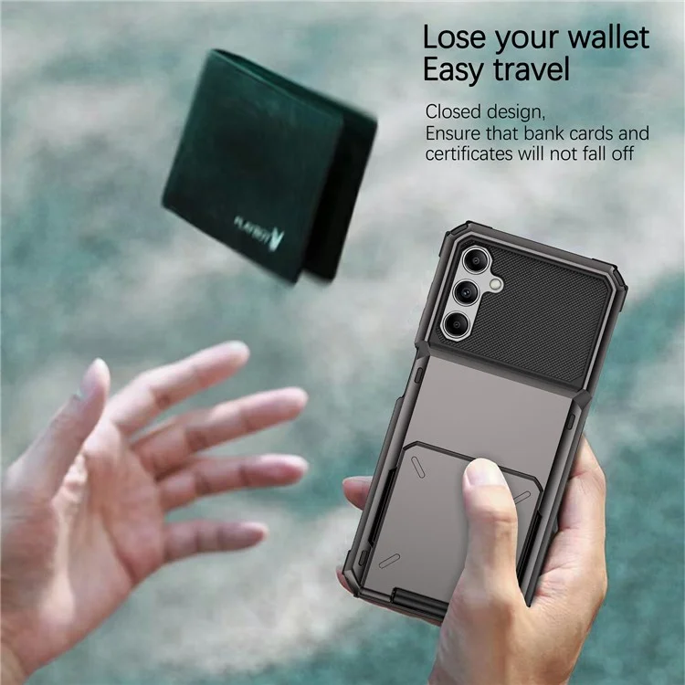 Para o Samsung Galaxy A35 5G Case Card Holder PC+TPU Hybrid Protective Cover - Preto