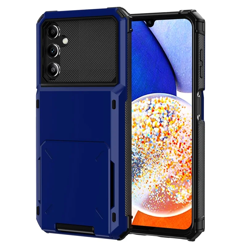 For Samsung Galaxy A55 5G Case PC+TPU Card Holder Hidden Pocket Anti-Scratch Cover - Blue