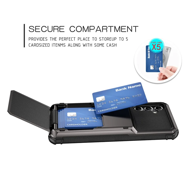 For Samsung Galaxy A55 5G Case PC+TPU Card Holder Hidden Pocket Anti-Scratch Cover - Blue