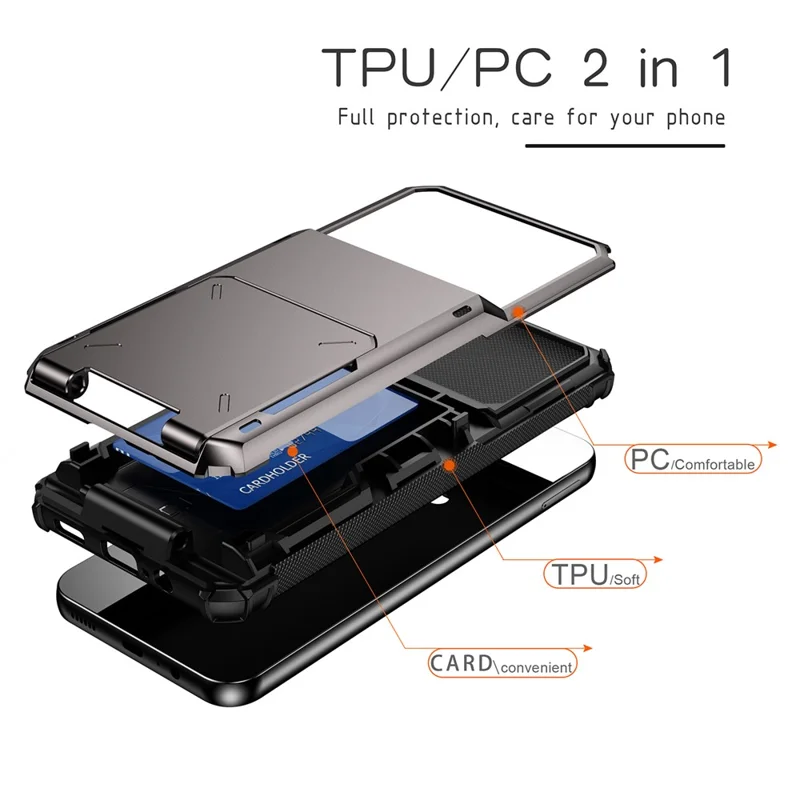 For Samsung Galaxy A55 5G Case PC+TPU Card Holder Hidden Pocket Anti-Scratch Cover - Blue