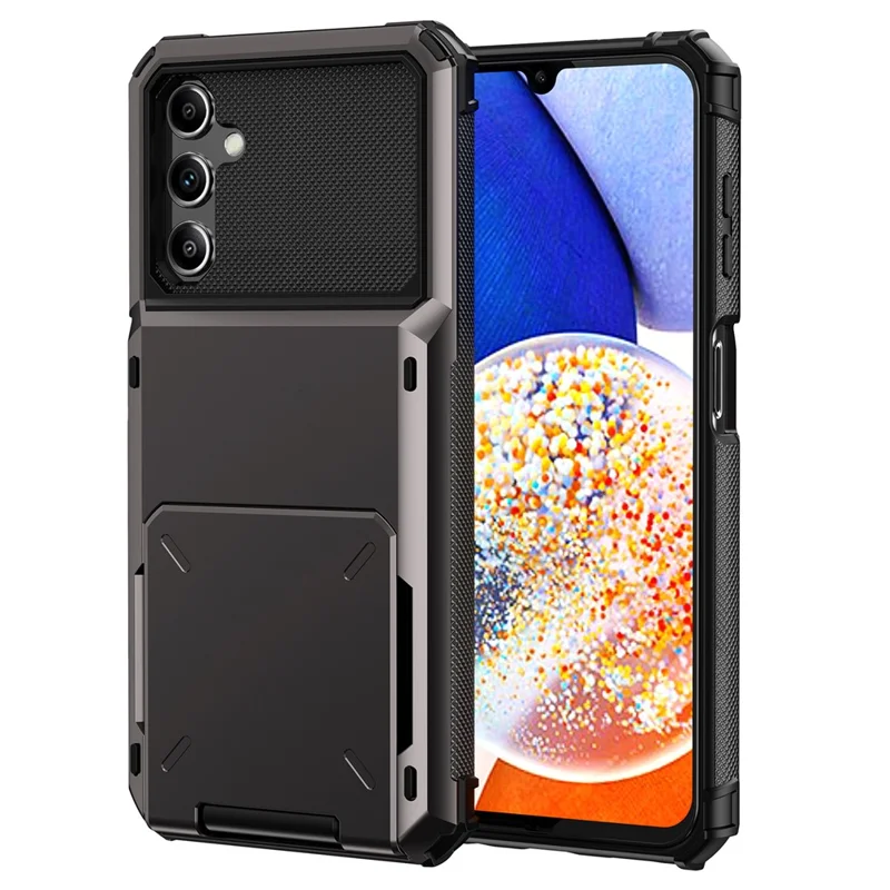 For Samsung Galaxy A15 4G / 5G Case PC+TPU Dual Layer Shockproof Cover with Card Holder - Black