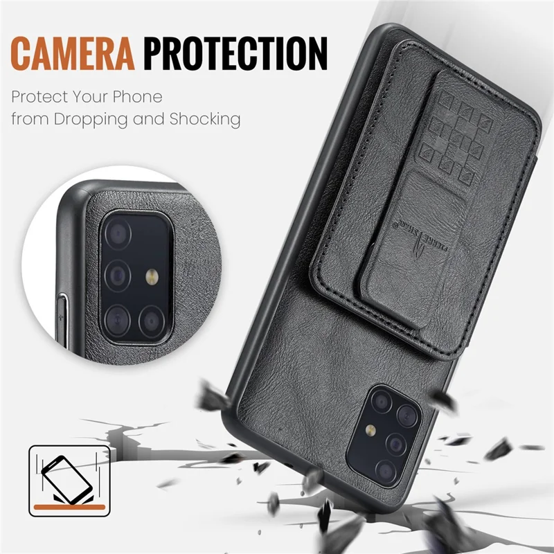 For Samsung Galaxy A71 4G SM-A715 Case Leather+TPU RFID Blocking Card Slots Phone Cover - Black