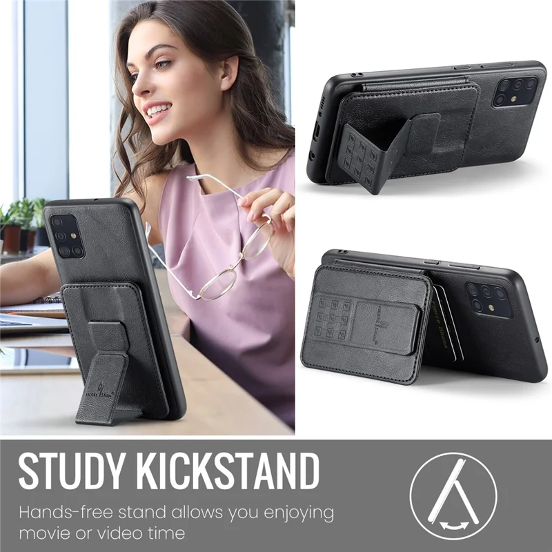 For Samsung Galaxy A71 4G SM-A715 Case Leather+TPU RFID Blocking Card Slots Phone Cover - Black