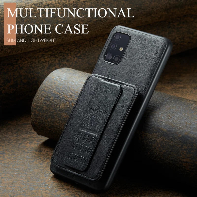 For Samsung Galaxy A71 4G SM-A715 Case Leather+TPU RFID Blocking Card Slots Phone Cover - Black