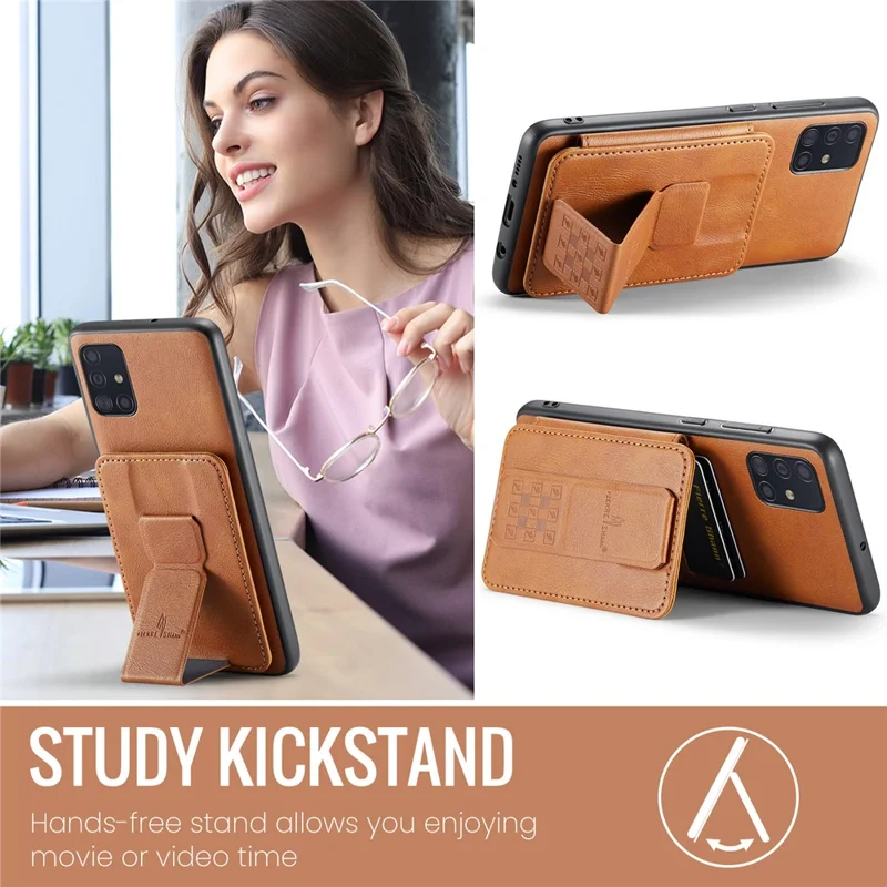 For Samsung Galaxy A71 4G SM-A715 Case Leather+TPU RFID Blocking Card Slots Phone Cover - Brown
