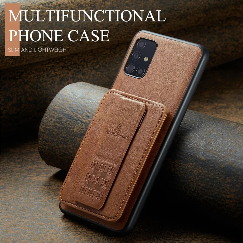 For Samsung Galaxy A71 4G SM-A715 Case Leather+TPU RFID Blocking Card Slots Phone Cover - Brown