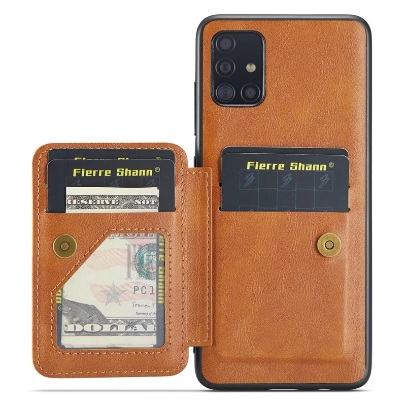 For Samsung Galaxy A71 4G SM-A715 Case Leather+TPU RFID Blocking Card Slots Phone Cover - Brown
