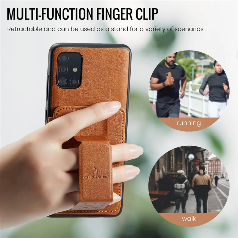 For Samsung Galaxy A71 4G SM-A715 Case Leather+TPU RFID Blocking Card Slots Phone Cover - Brown