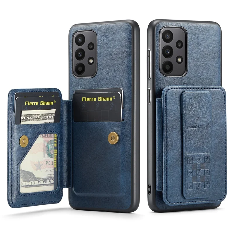 For Samsung Galaxy A73 5G Case with Card Holder Leather+TPU Protective Phone Cover - Blue