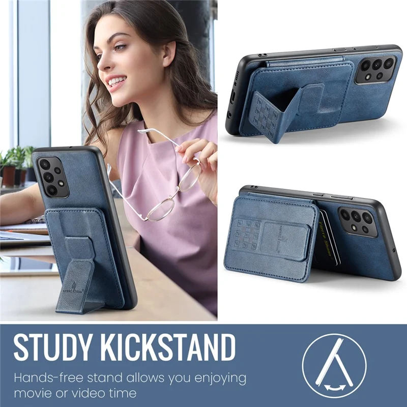 For Samsung Galaxy A73 5G Case with Card Holder Leather+TPU Protective Phone Cover - Blue