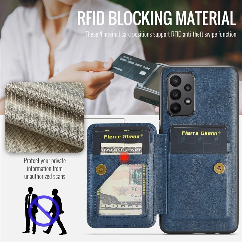 For Samsung Galaxy A73 5G Case with Card Holder Leather+TPU Protective Phone Cover - Blue