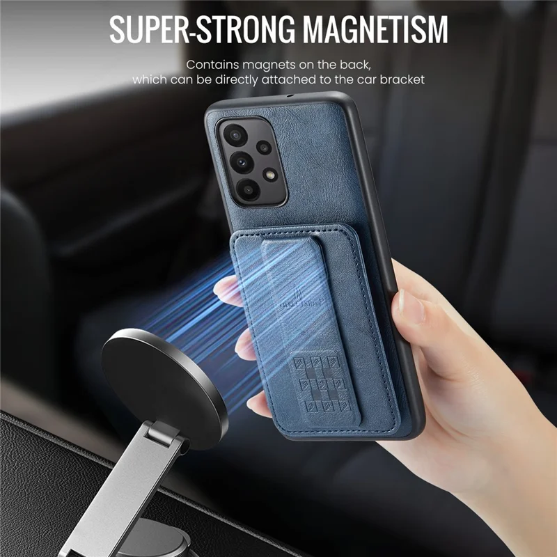 For Samsung Galaxy A73 5G Case with Card Holder Leather+TPU Protective Phone Cover - Blue