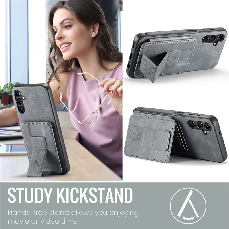 For Samsung Galaxy A55 5G Case PU Leather+TPU Protective Phone Cover with Card Holder - Grey