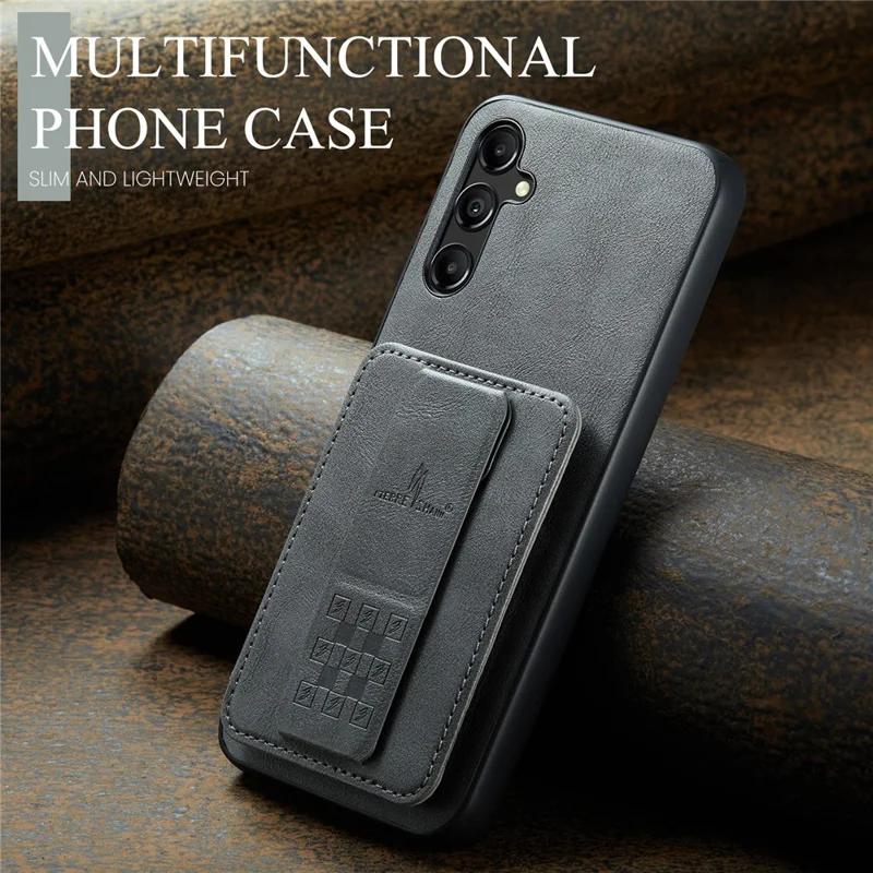 For Samsung Galaxy A55 5G Case PU Leather+TPU Protective Phone Cover with Card Holder - Grey