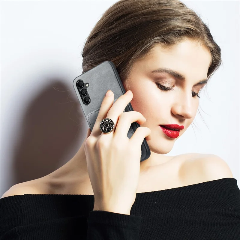 For Samsung Galaxy A55 5G Case PU Leather+TPU Protective Phone Cover with Card Holder - Grey