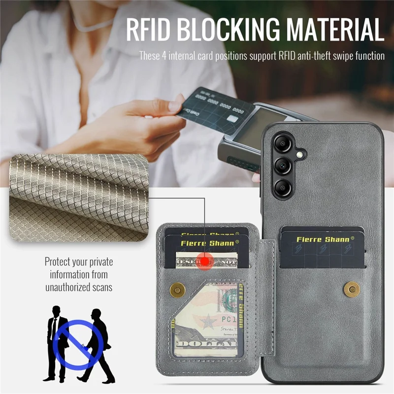 For Samsung Galaxy A55 5G Case PU Leather+TPU Protective Phone Cover with Card Holder - Grey