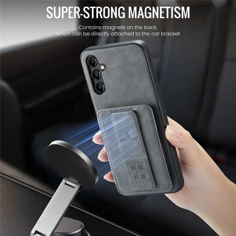 For Samsung Galaxy A55 5G Case PU Leather+TPU Protective Phone Cover with Card Holder - Grey