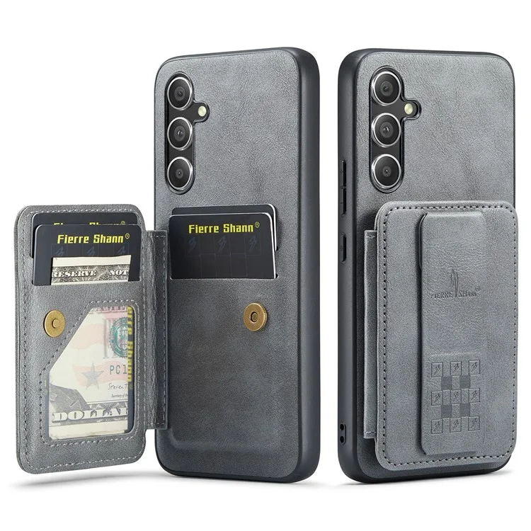 Pour Samsung Galaxy A34 5G Boîtier Kickstand Antichoc Cuir+TPU Housse de Téléphone - Gris