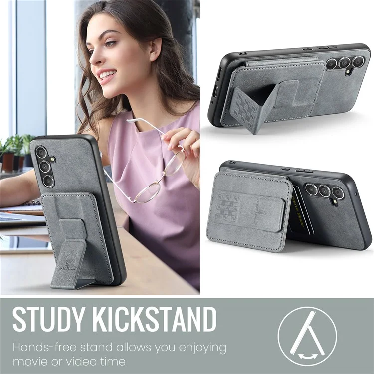 Pour Samsung Galaxy A34 5G Boîtier Kickstand Antichoc Cuir+TPU Housse de Téléphone - Gris