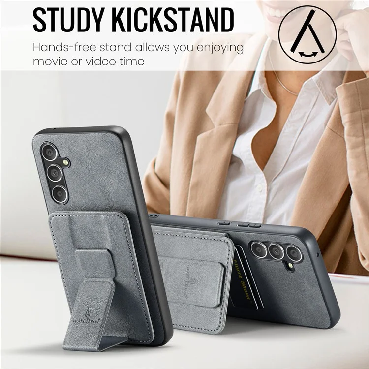 Pour Samsung Galaxy A34 5G Boîtier Kickstand Antichoc Cuir+TPU Housse de Téléphone - Gris