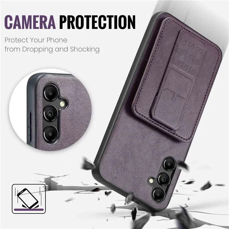 Pour Samsung Galaxy A35 5G RFID Blocking Case Cowhide Texture Leather+TPU Phone Cover - Violet