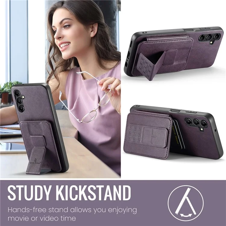 Pour Samsung Galaxy A35 5G RFID Blocking Case Cowhide Texture Leather+TPU Phone Cover - Violet