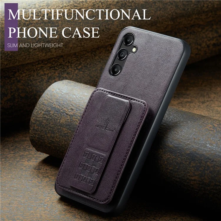 Pour Samsung Galaxy A35 5G RFID Blocking Case Cowhide Texture Leather+TPU Phone Cover - Violet