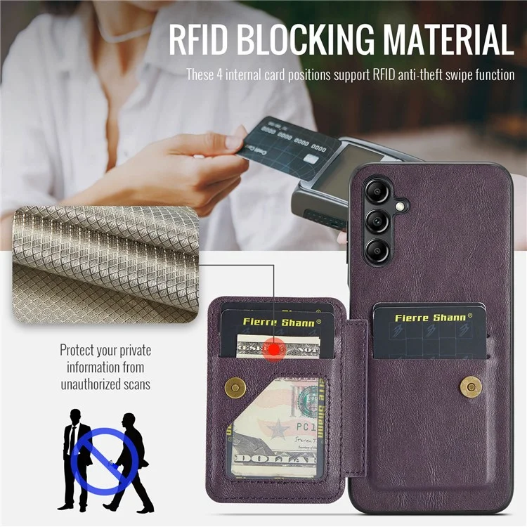Pour Samsung Galaxy A35 5G RFID Blocking Case Cowhide Texture Leather+TPU Phone Cover - Violet