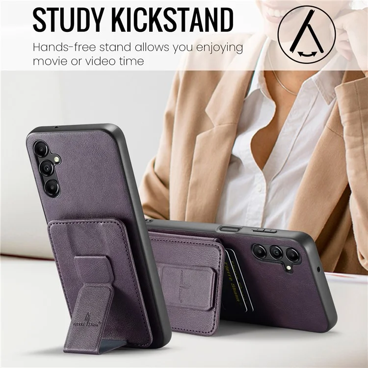 Pour Samsung Galaxy A35 5G RFID Blocking Case Cowhide Texture Leather+TPU Phone Cover - Violet