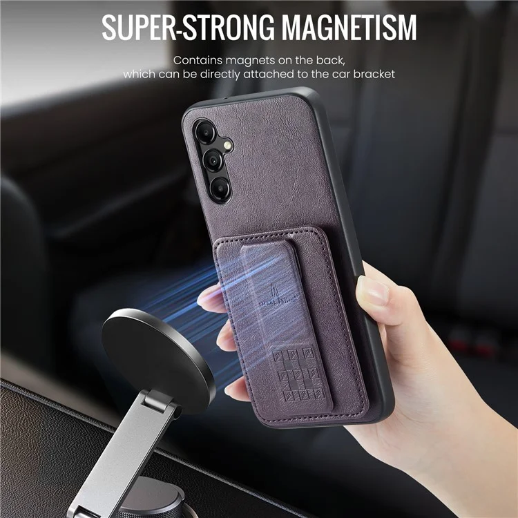Pour Samsung Galaxy A35 5G RFID Blocking Case Cowhide Texture Leather+TPU Phone Cover - Violet