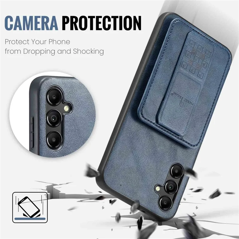 For Samsung Galaxy A35 5G RFID Blocking Case Cowhide Texture Leather+TPU Phone Cover - Blue