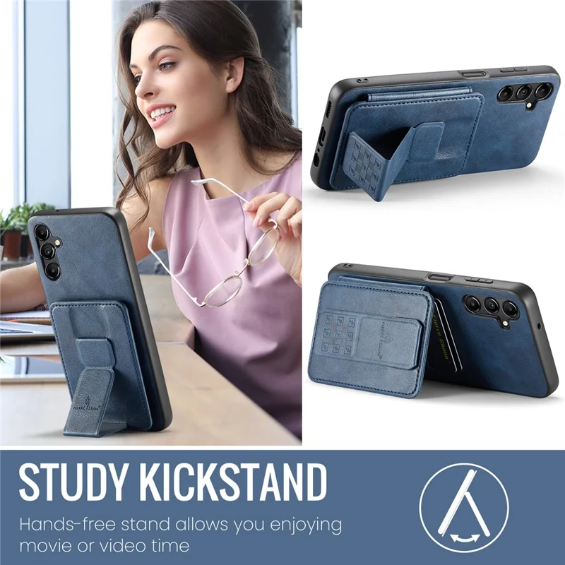 For Samsung Galaxy A35 5G RFID Blocking Case Cowhide Texture Leather+TPU Phone Cover - Blue