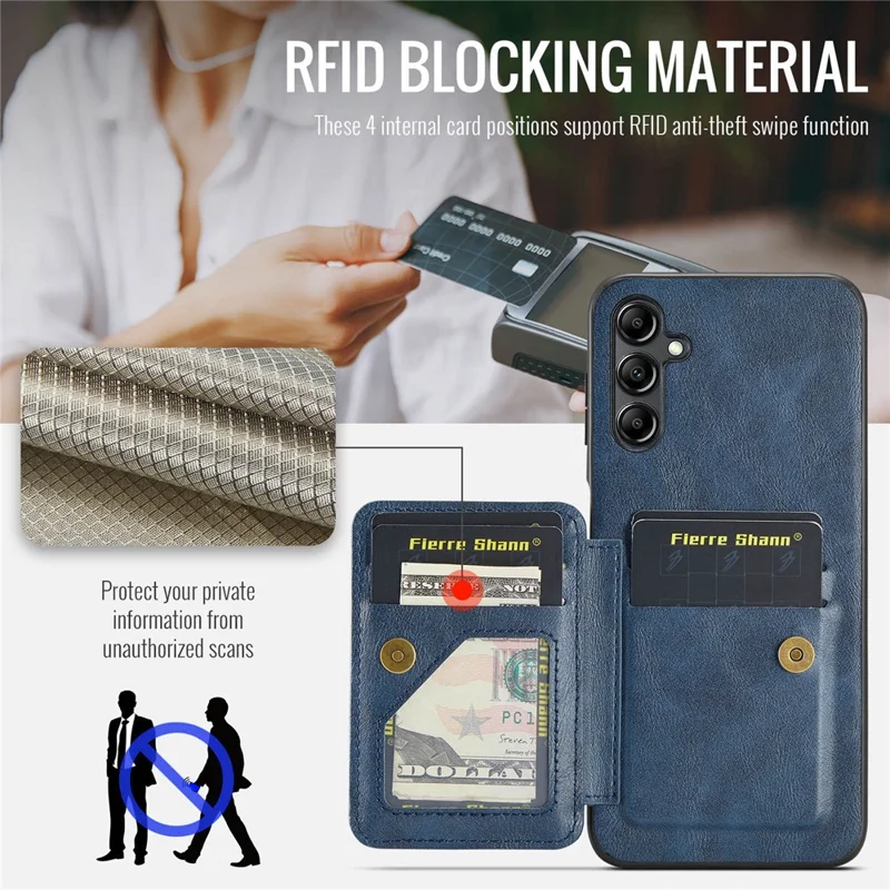 For Samsung Galaxy A35 5G RFID Blocking Case Cowhide Texture Leather+TPU Phone Cover - Blue