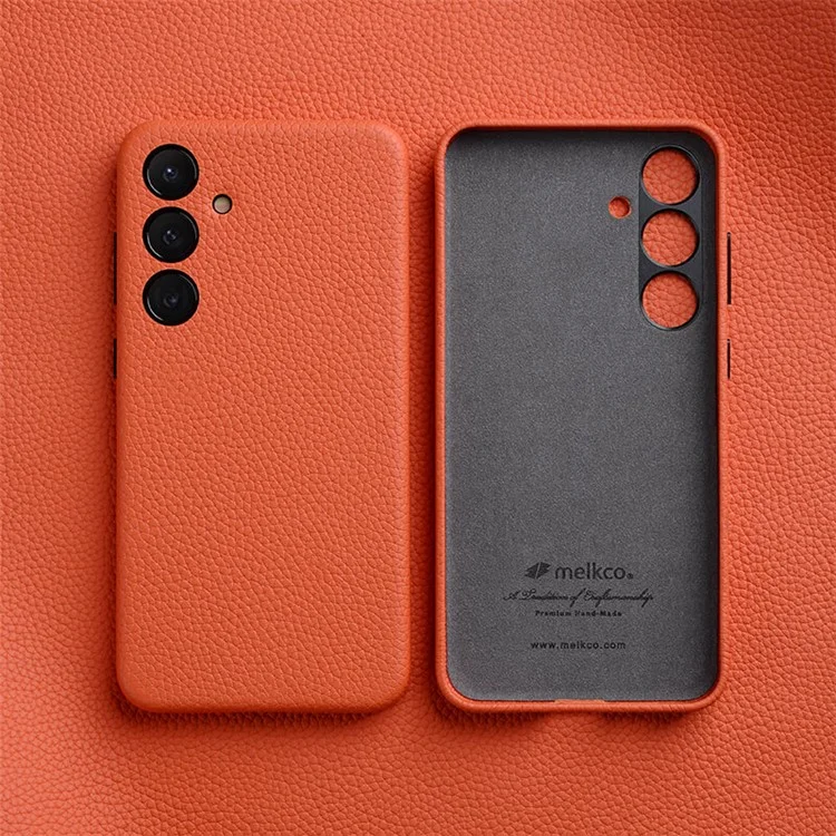 MELKCO per Samsung Galaxy S24 Custodie per cellulari Antigraffio in vera pelle bovina + Custodia in PC - Arancione
