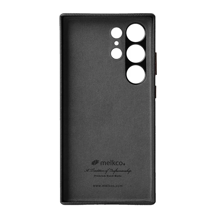 MELKCO For Samsung Galaxy S24 Ultra Case Genuine Cow Leather+PC Phone Cover - Black