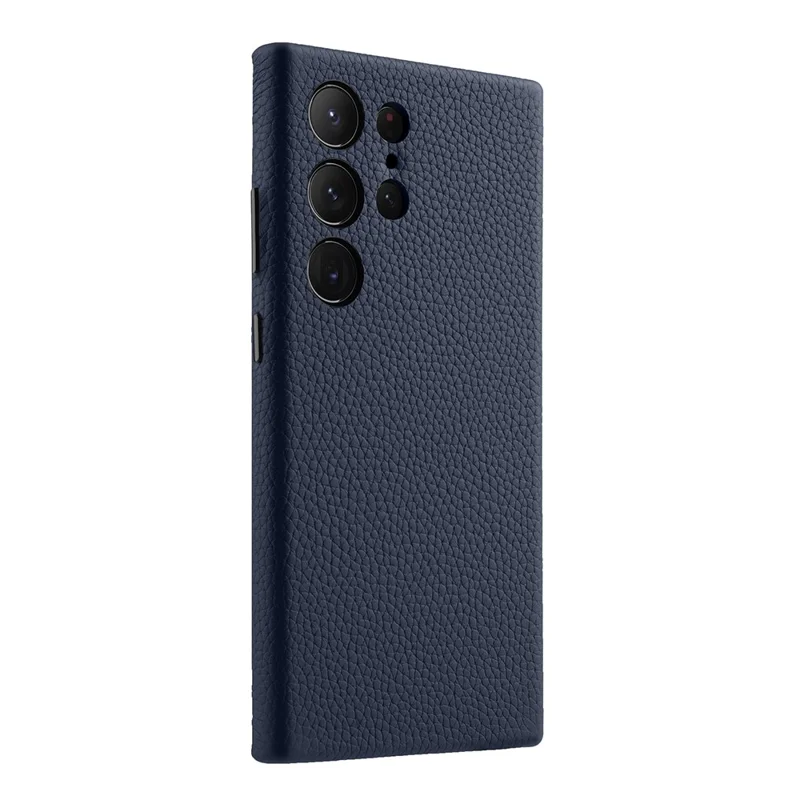 MELKCO For Samsung Galaxy S24 Ultra Case Genuine Cow Leather+PC Phone Cover - Dark Blue