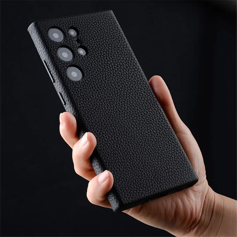 MELKCO For Samsung Galaxy S24 Ultra Case Genuine Cow Leather+PC Phone Cover - Dark Blue