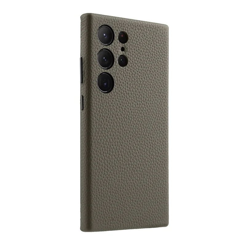 MELKCO For Samsung Galaxy S24 Ultra Case Genuine Cow Leather+PC Phone Cover - Grey