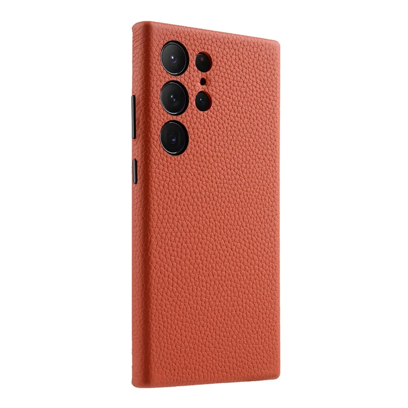 MELKCO Für Samsung Galaxy S24 Ultra Hülle Echtes Rindsleder+PC Handyhülle - Orange