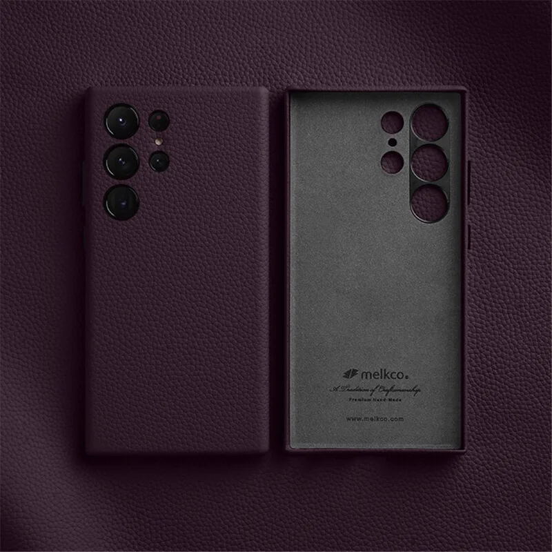 MELKCO For Samsung Galaxy S24 Ultra Case Genuine Cow Leather+PC Phone Cover - Purple