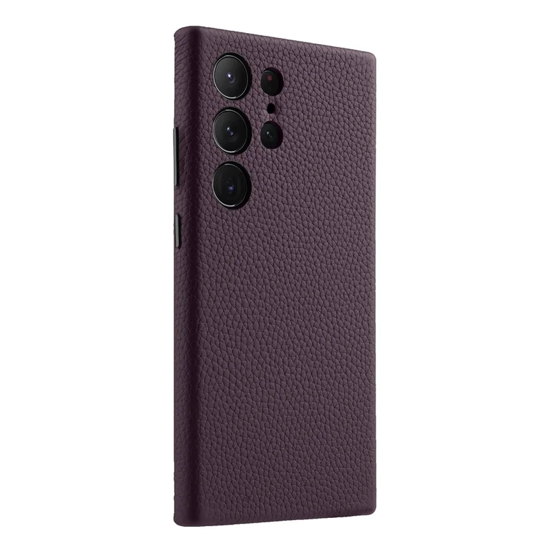 MELKCO For Samsung Galaxy S24 Ultra Case Genuine Cow Leather+PC Phone Cover - Purple