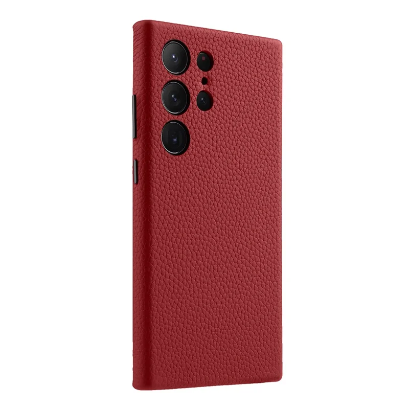 MELKCO Para Samsung Galaxy S24 Ultra Funda Cuero Genuino de Vaca+PC Funda Teléfono - Rojo