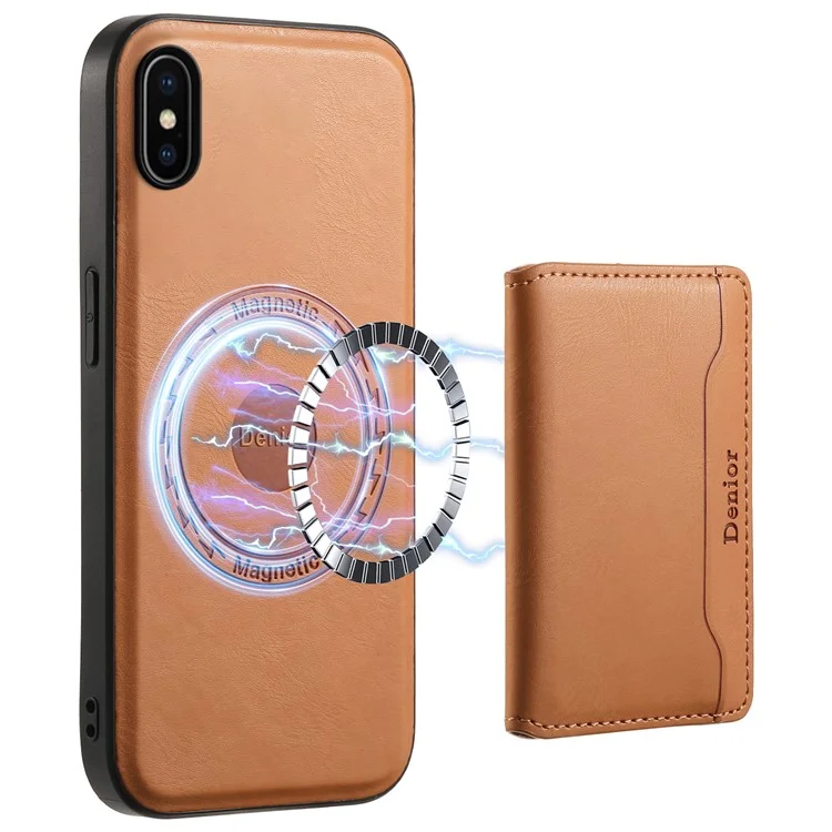 DENIOR For iPhone X / XS 5.8 inch Magnetic Phone Case Anti-fall Cover with Detachable Card Slots - Khaki