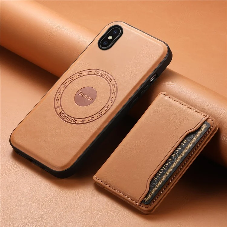 DENIOR For iPhone X / XS 5.8 inch Magnetic Phone Case Anti-fall Cover with Detachable Card Slots - Khaki