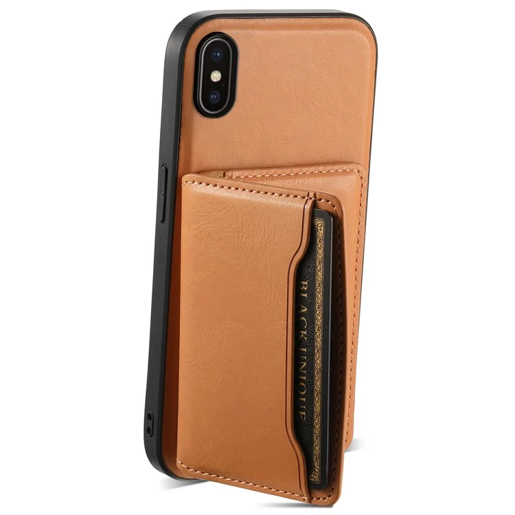 DENIOR For iPhone X / XS 5.8 inch Magnetic Phone Case Anti-fall Cover with Detachable Card Slots - Khaki